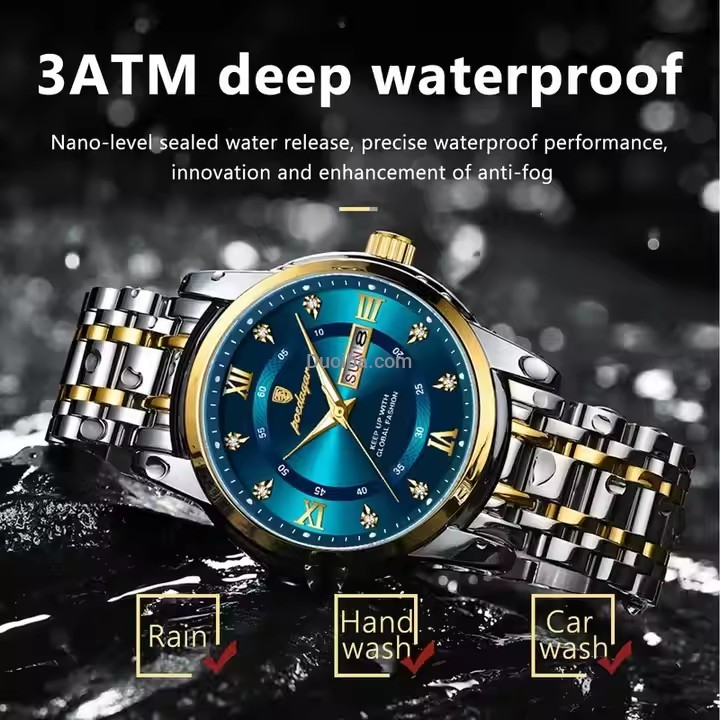 POEDAGAR 936 Men's Quartz Watch - Luxury Stainless Steel, 3ATM Waterproof & Luminous