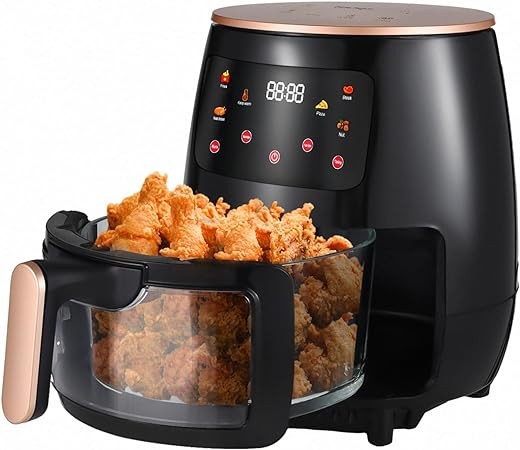 Air Fryer Oven: Oil Free Nonstick Cooker with 6 Cook Presets Borosilicate Glass Basket 6 QT Visible Cooking Window Touch Digital Controls Air Fryer