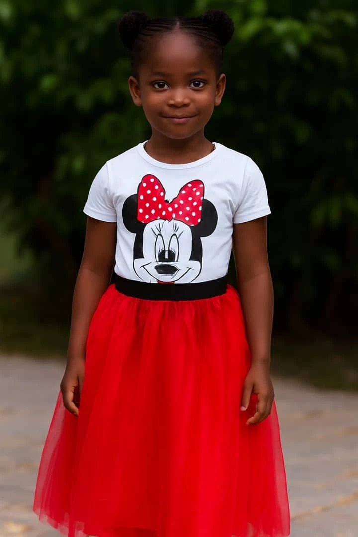 Cute Minnie-Inspired Red Tulle Dress for Girls (Age 5–6)