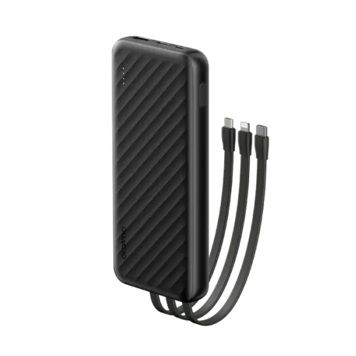 10000mAh Portable Power Bank with Built-in Lightning, USB-C & Micro-USB Cables | 4-Output 12W Fast Charging