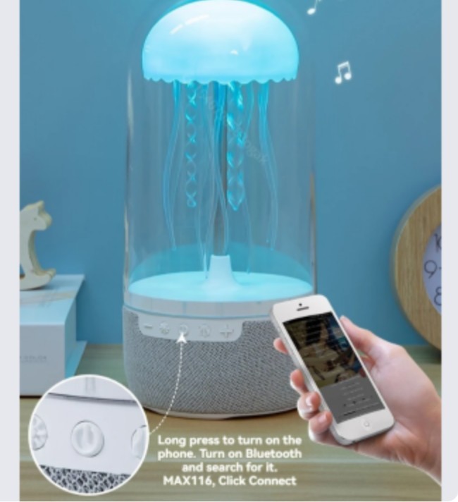 White Noise LED Jellyfish Aquarium Night Light - 7-Color Changing, 4 Light Modes, Bluetooth Speaker