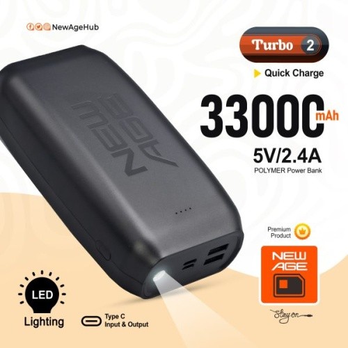 New Age Turbo 2 33,000mAh Power Bank with Torch Light - 18-Month Warranty