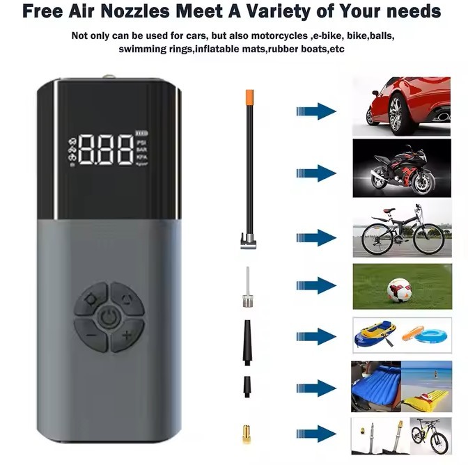 Nexest 12V LED Electric Pump Tire Inflator for Car Bike Motorcycle Bicycle Inflation