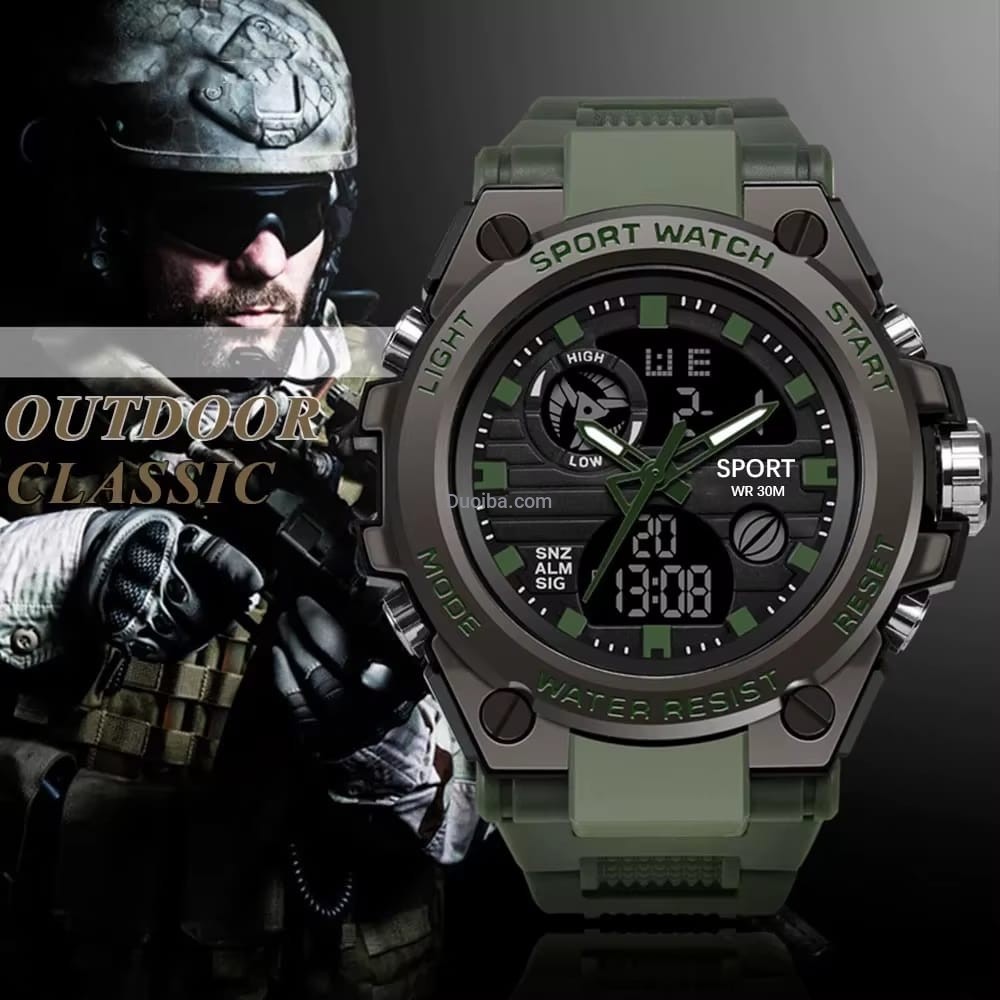 Otter Men's Sport Digital Watch - Waterproof, Luminous, Dual Display - 5ATM