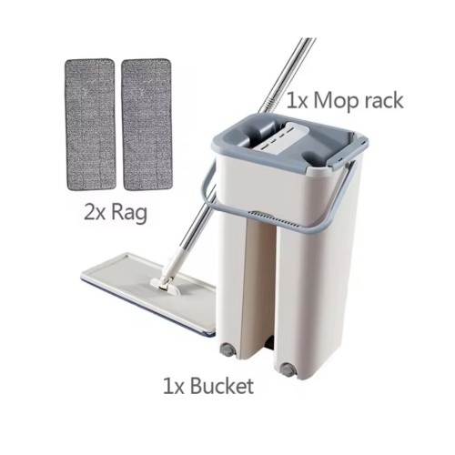 Flat Magic Mop and Bucket Set - Dual Wash & Dry Cleaning Bucket - Includes Washable Microfiber Mop Pads