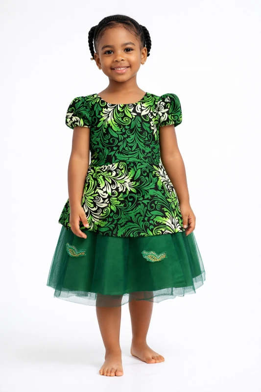 Elegant Green Ankara Dress for Kids