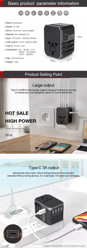 Multi-Function Travel Plug Universal Adapter 8-Hole