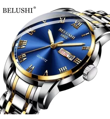 BELUSHI Men Watch 556 Stainless Steel Luxury Quartz Waterproof Luminous Sport Wristwatches