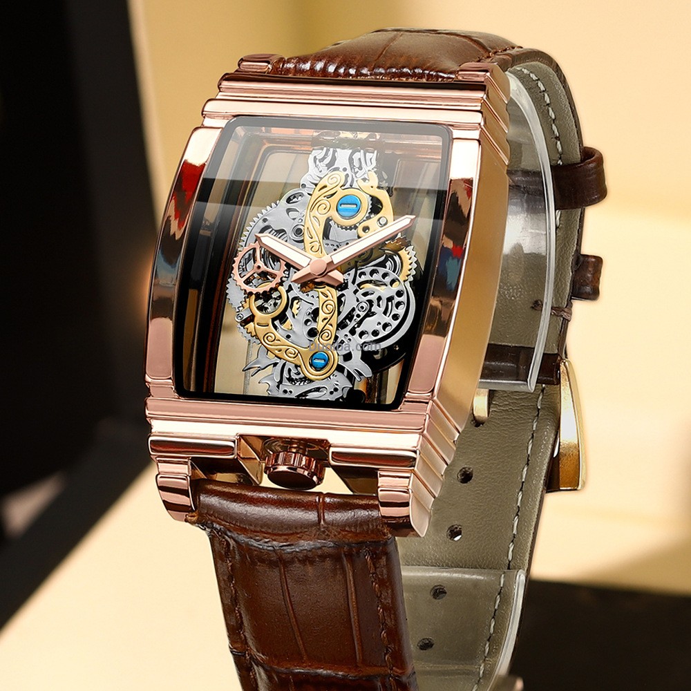 BINBOND T315 Men's Vintage Square Quartz Watch - Waterproof Luminous Analog with Leather/Steel Band