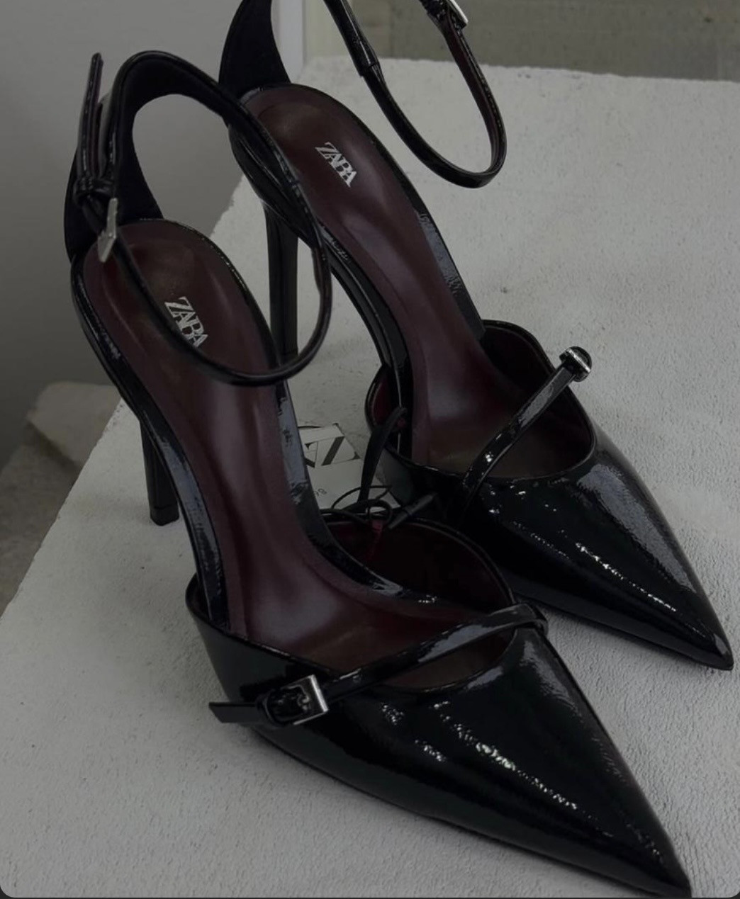 Chic Pointed Toe Ankle Strap Stiletto Heels for Women – Glossy Finish (Black, Red, Gold) Size 37–42