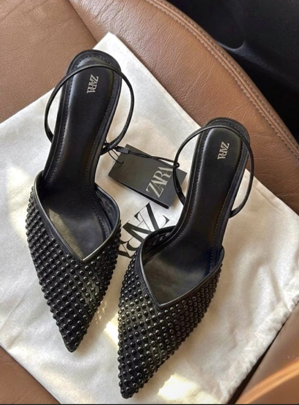 Pearl Embellished Slingback Heels