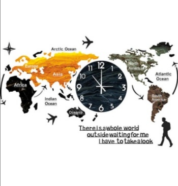 Modern Oversized Acrylic Wall Clock – Creative World Map Design, Silent Movement, Home & Office Decorative Art