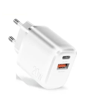 Dual Port Wall Charger: 20W PD USB-C + QC3.0 USB-A