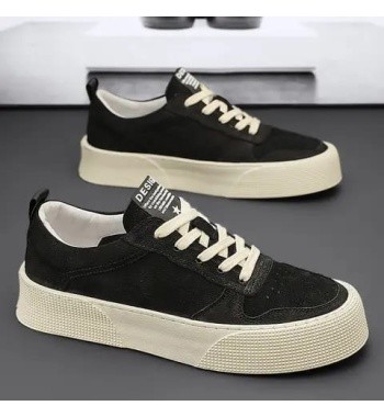 2024 Spring Autumn Men's Casual Leather Shoes Korean Style New Breathable Versatile Sports Shoes Thick Soles Walking Style