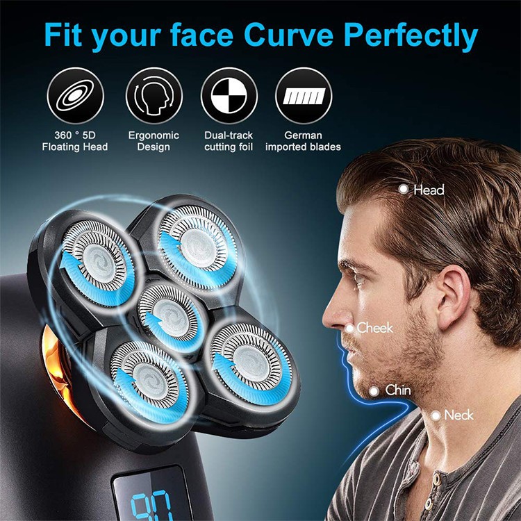 Rugged Waterproof 5 Heads Rechargeable Electric Shaver for Men