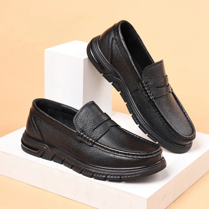 Men’s Waterproof Leather Loafers – Slip-On Closed Toe Office Shoes with Anti-Slip Rubber Sole