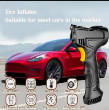 Cordless Portable Rechargeable Car Tire Inflator with Digital Pressure Gauge & Emergency LED Light