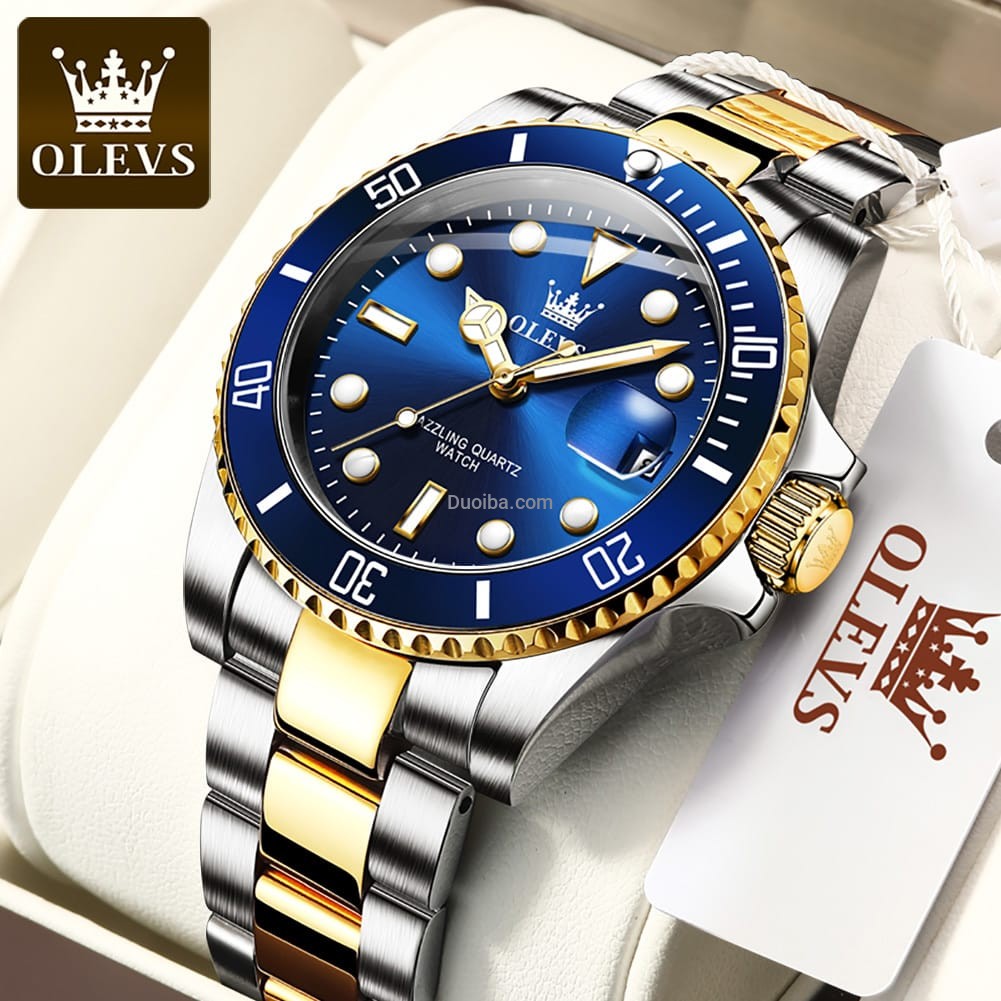OLEVS Men's Quartz Fashion Watch - Day/Date, Stainless Steel - Model 5885
