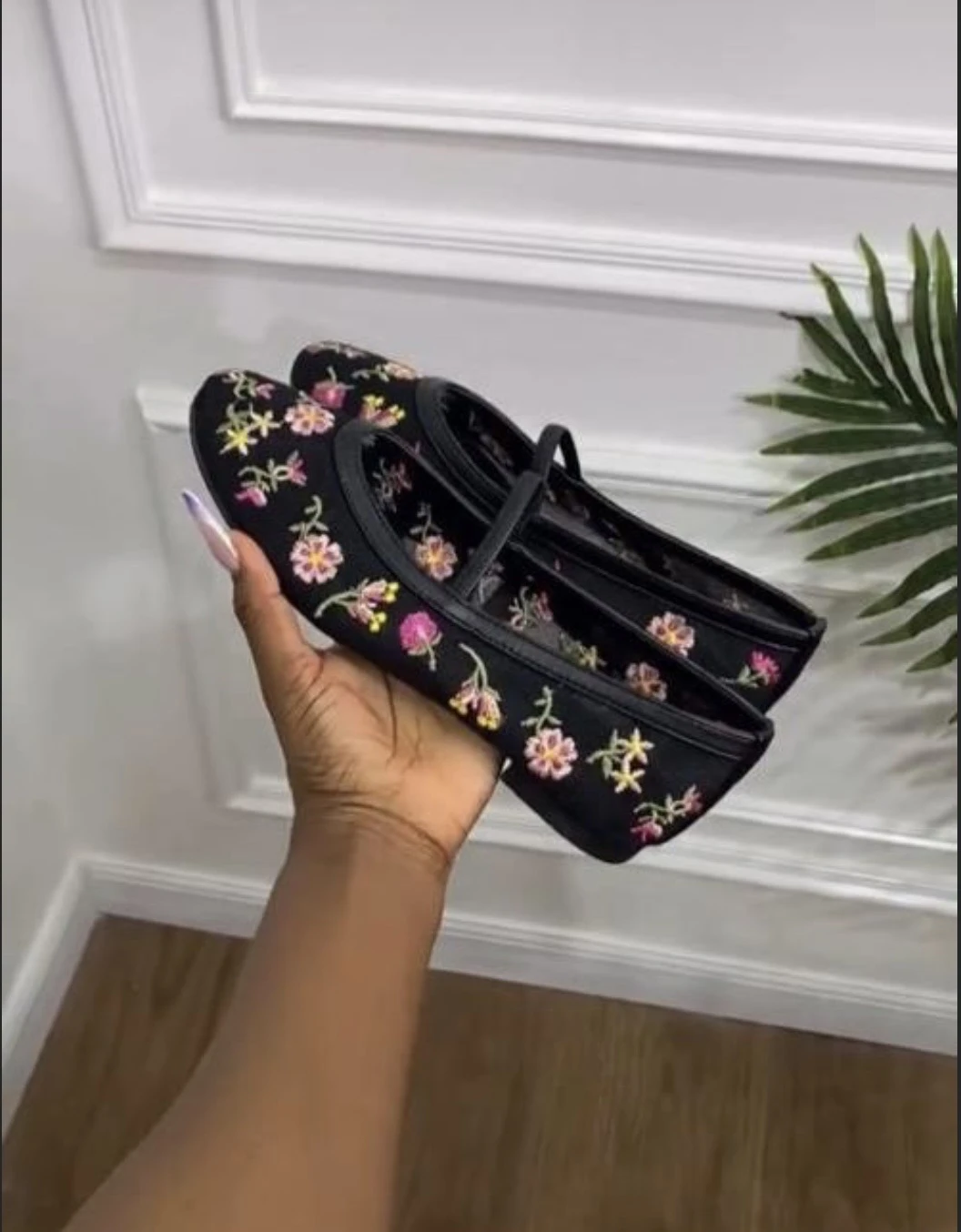Cute Floral Ballet Flats for Women – Mary Jane Casual Shoes (Black & White) Size 37- 42