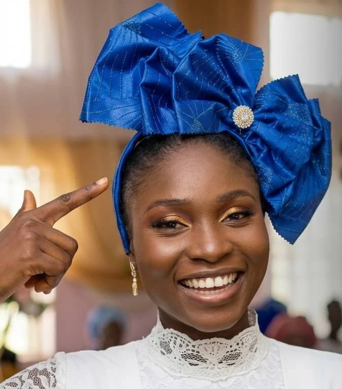 Royal Blue Sego Gele Headband - Pre-Tied 3-Layer Rosette African Headwrap