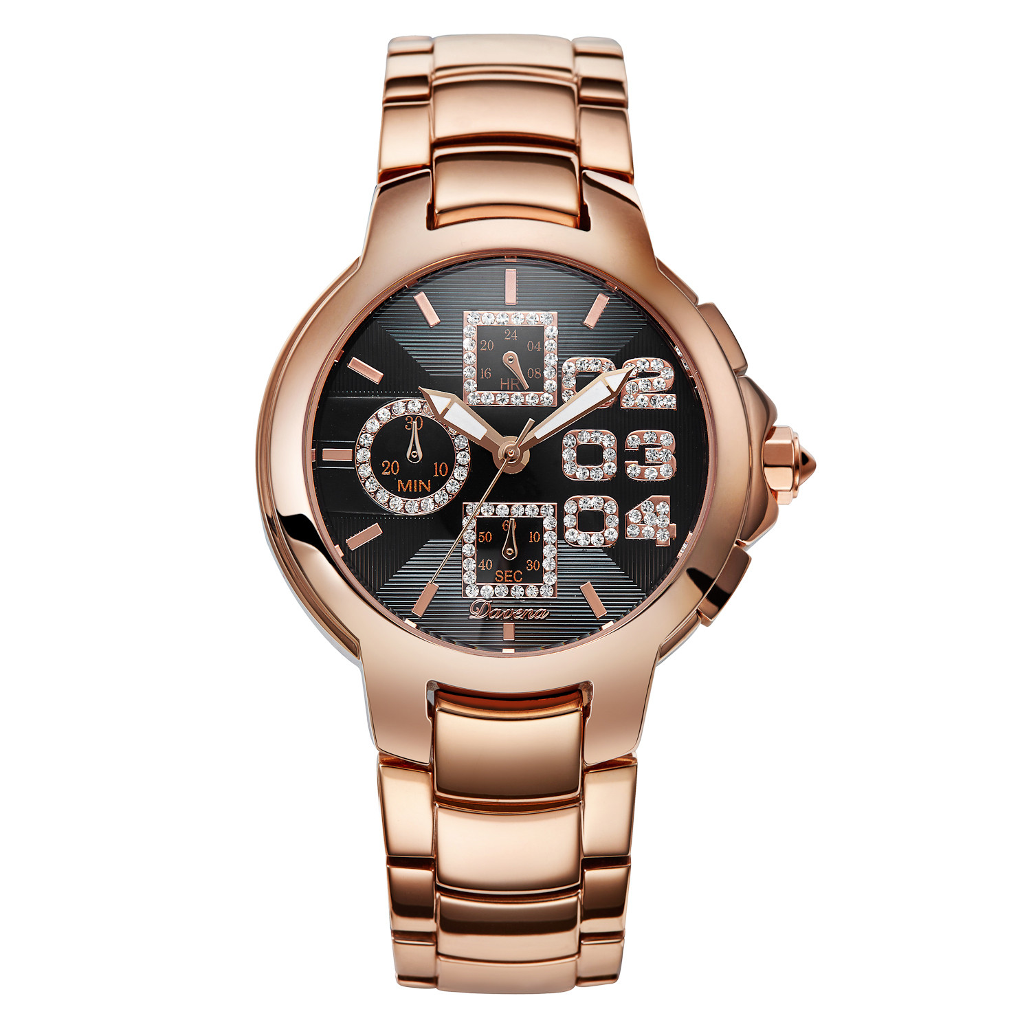 Stainless Steel Luxury Unisex Wrist Watch with shiny crystals