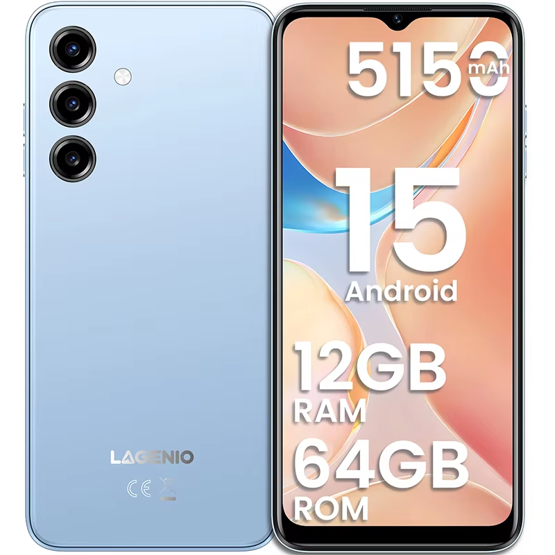 LAGENIO A10 4G Smartphone – 6.5” HD Display, 12GB RAM 64GB Storage, 5150mAh Battery, Android 15 Dual SIM Phone