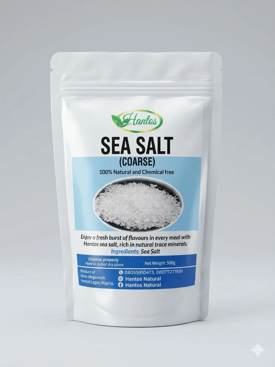 Hantos 100% Natural Coarse Sea Salt - 500g Resealable Pouch for Cooking & Seasoning